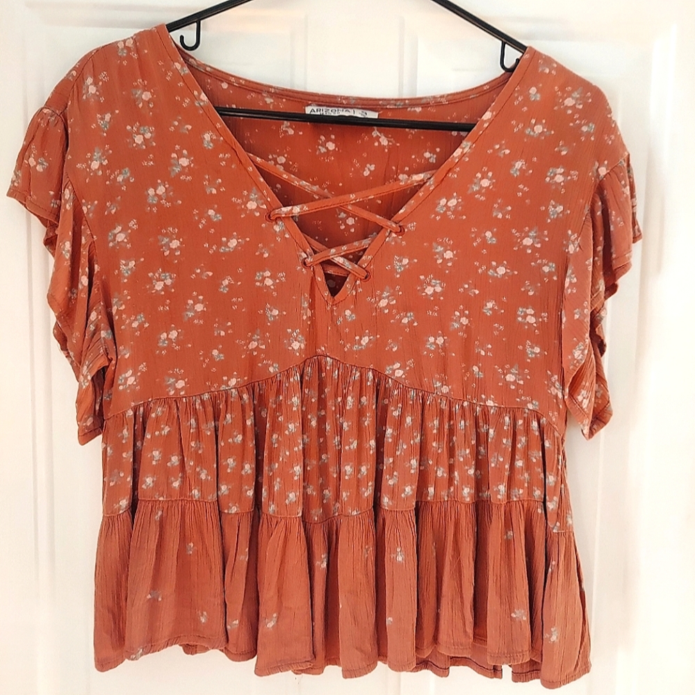 Arizona Jean Co. V-neck Floral Peach Blouse
